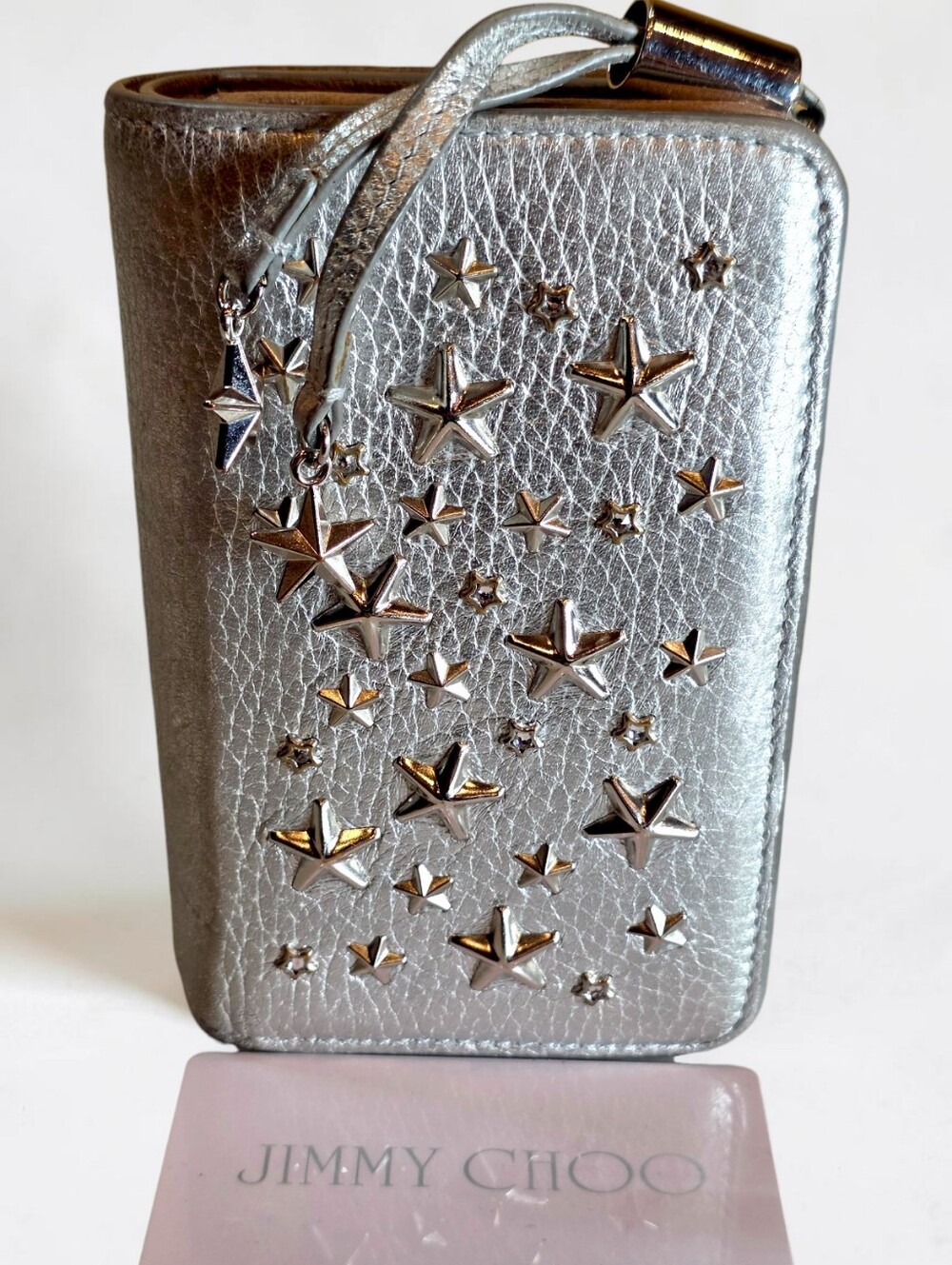 Jimmy Choo Metallic Silver Star-Embellished Leather Wallet